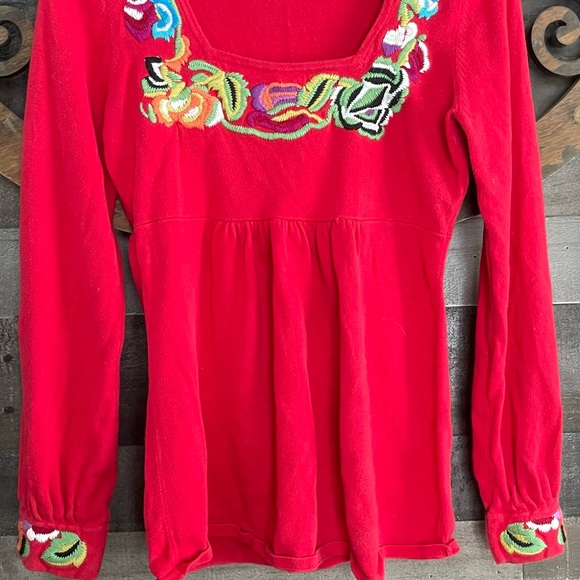 y2k Sweater Top Embroidery Floral Babydoll Empire Waist Boho Square Neck - Picture 3 of 16